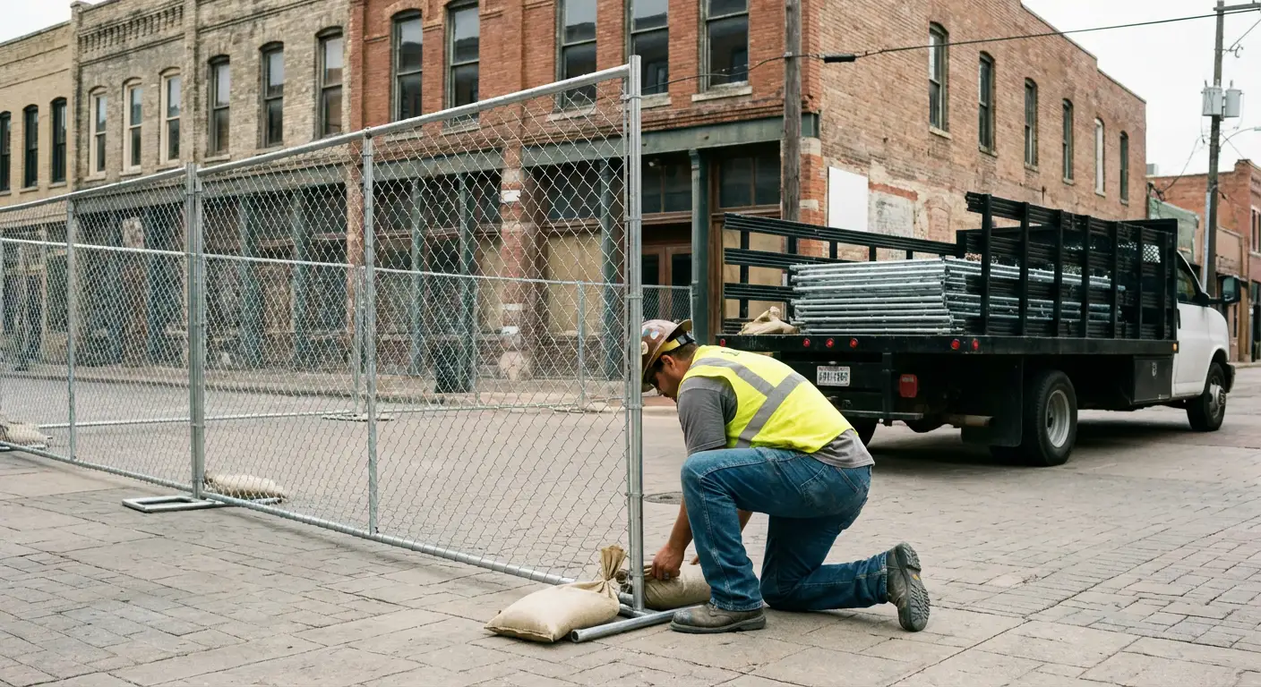 Temporary fence installation in Lynwood urban environment