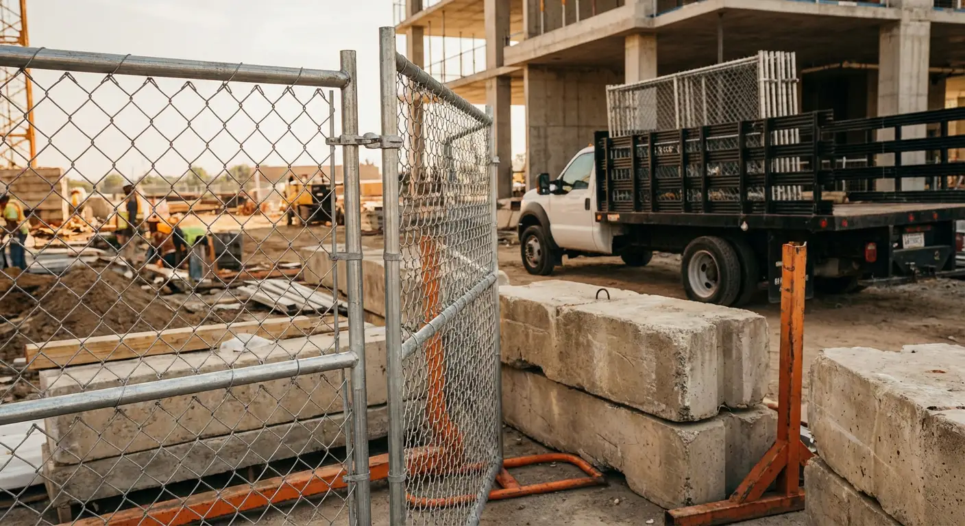 Commercial temporary fencing installation site in Lynwood, CA