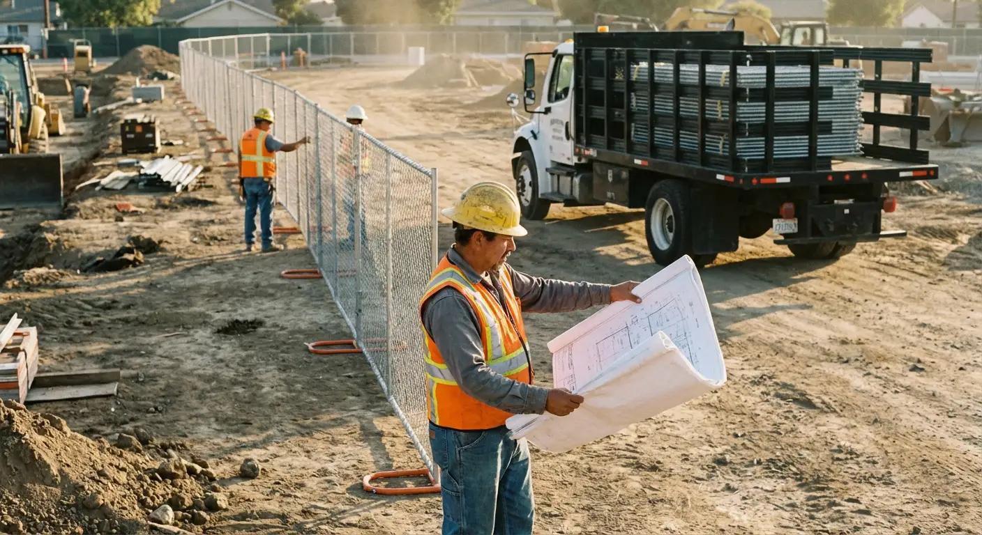 Post-driven fencing installation site in Lynwood, CA