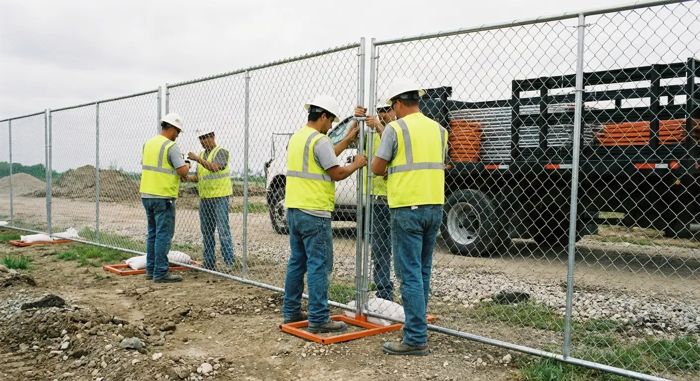 Century Fence Rentals team installing temporary fencing in Lynwood, CA