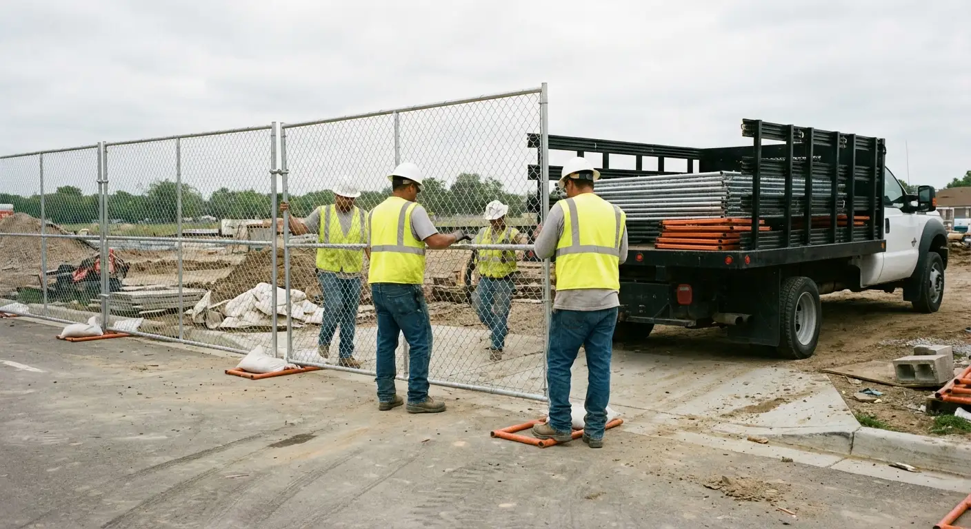 Century Fence Rentals team securing a construction site perimeter in Lynwood, CA