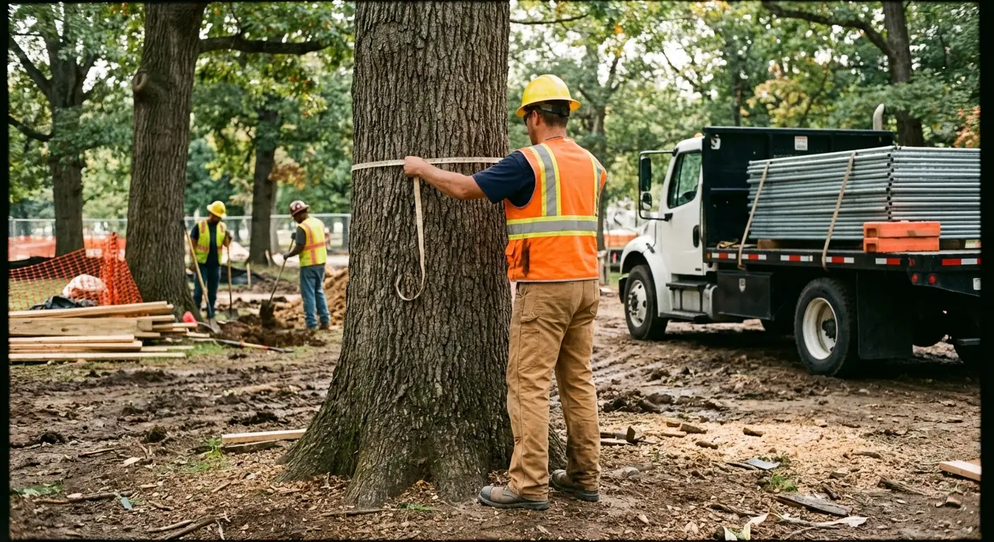 Tree protection zone fencing installation in Lynwood, CA