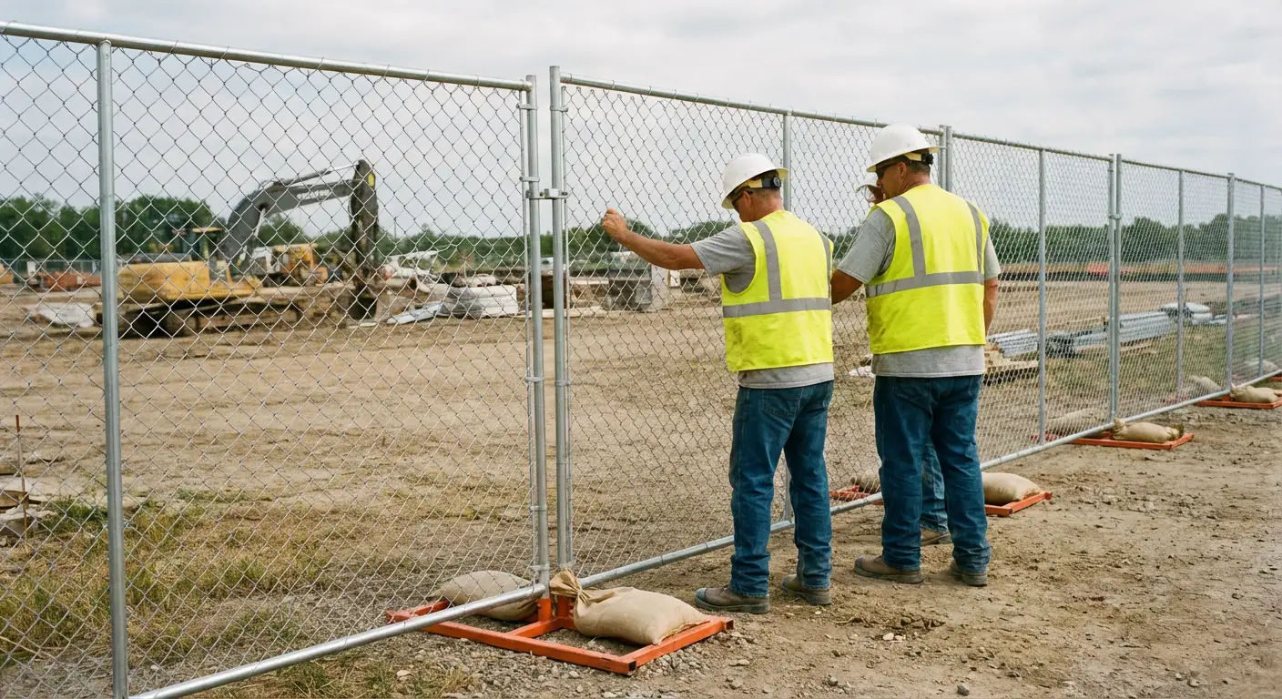 Construction site chain link panel installation in Lynwood, CA